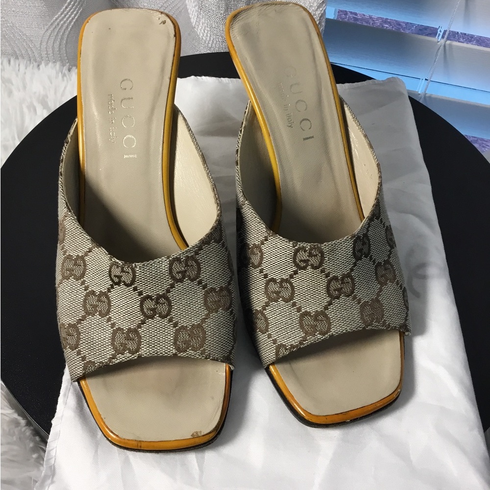 Gucci Beige Brown GG Canvas Open-Toe Slide Mules - Picture 12 of 12